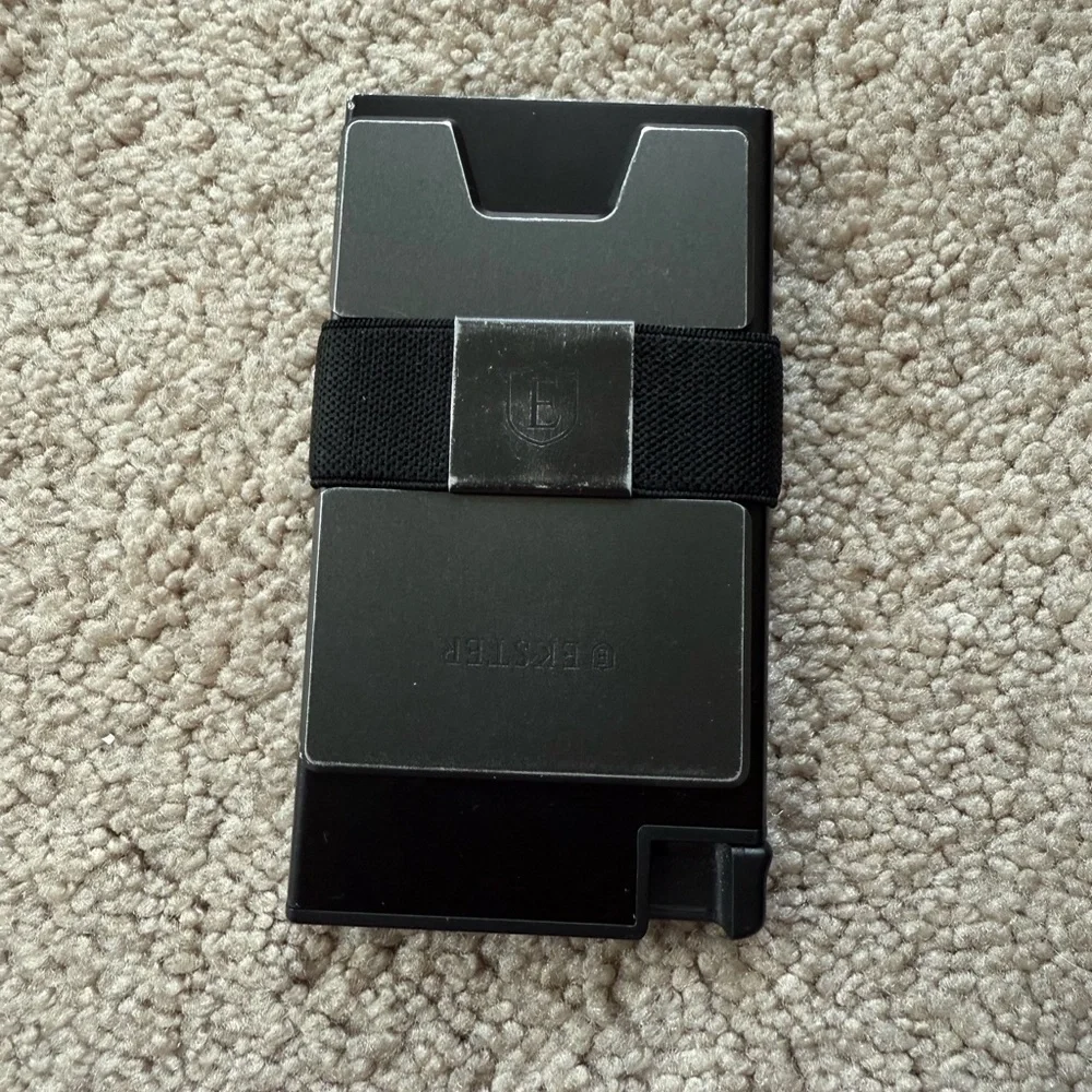Slim Metal Card Holder with Elastic Strap - Black and Gunmetal